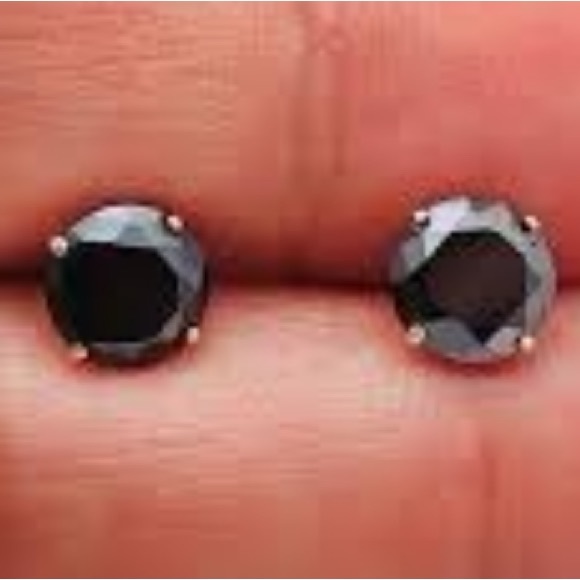 8mm 2 ct Each Round-Cut Black Diamond Earrings - Picture 11 of 16